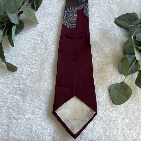 Pancaldi Dark Red Paisley Silk Tie - Picture 8 of 12